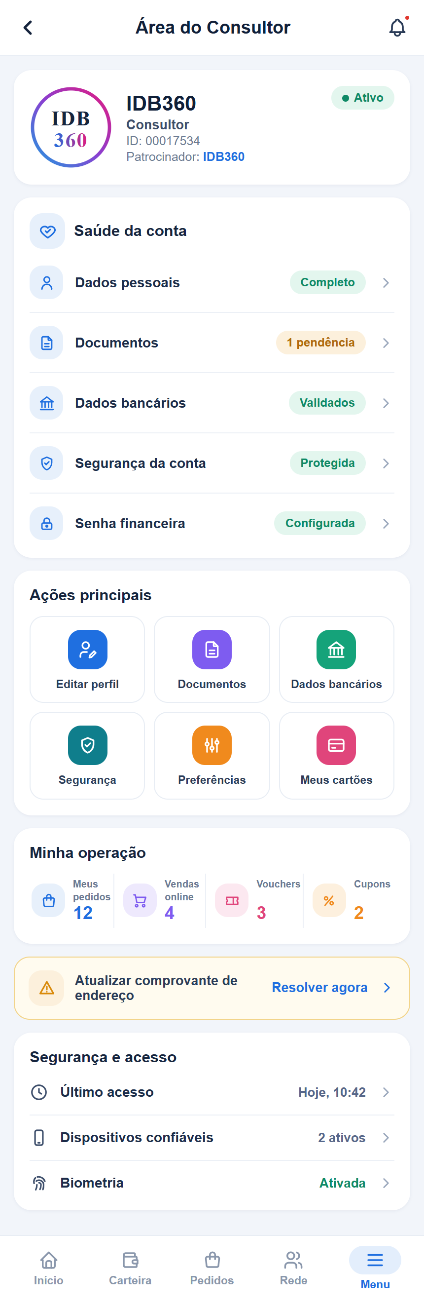 Recorte da tela da conta do consultor