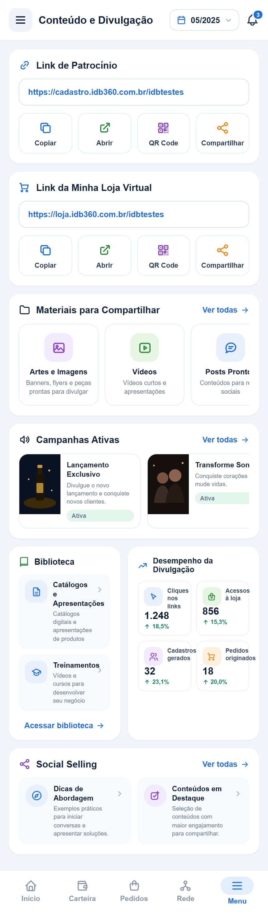 Recorte da tela Conteúdo e Divulgação