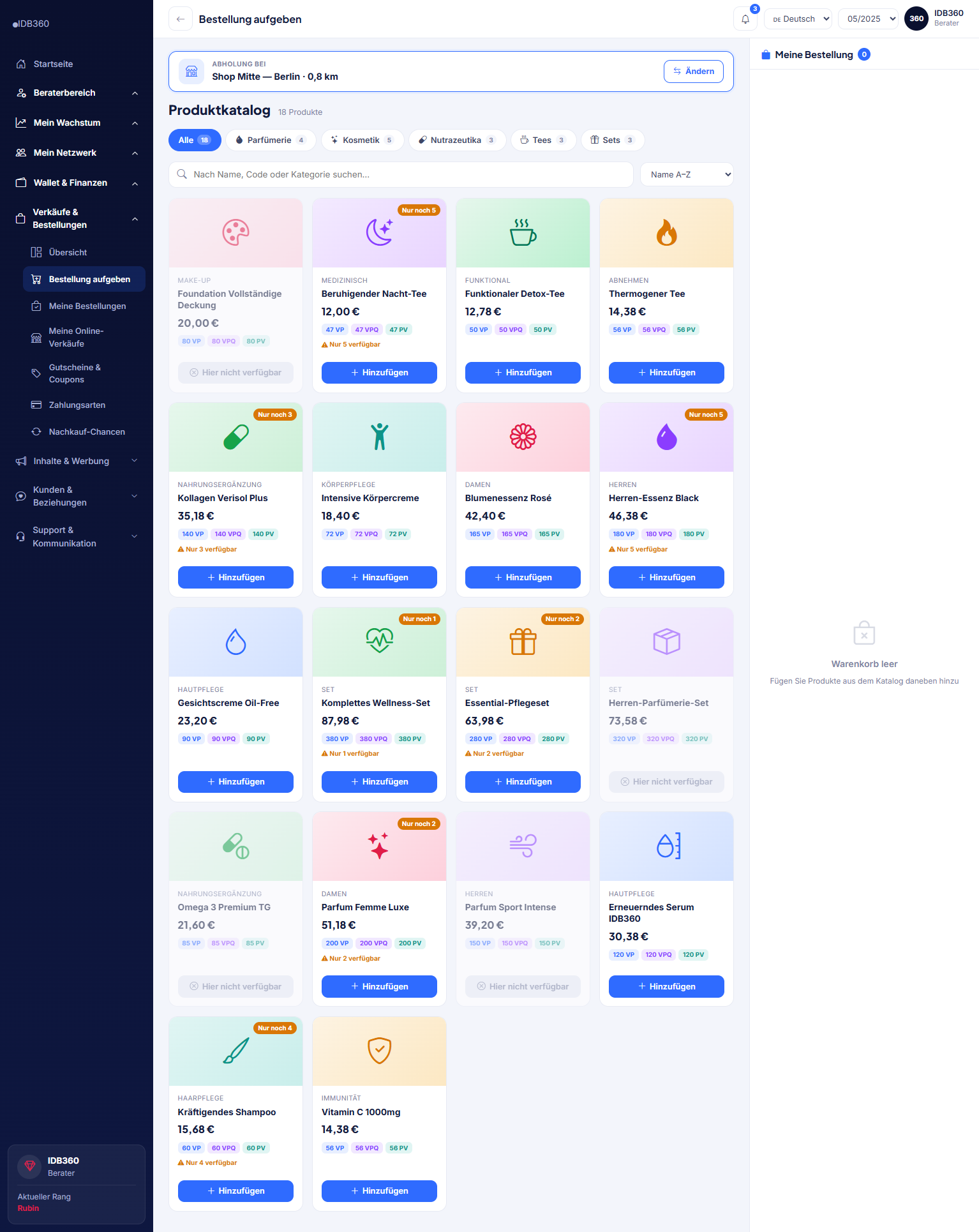 Shop und Bestellungen des Beraters in IDBCONNECT