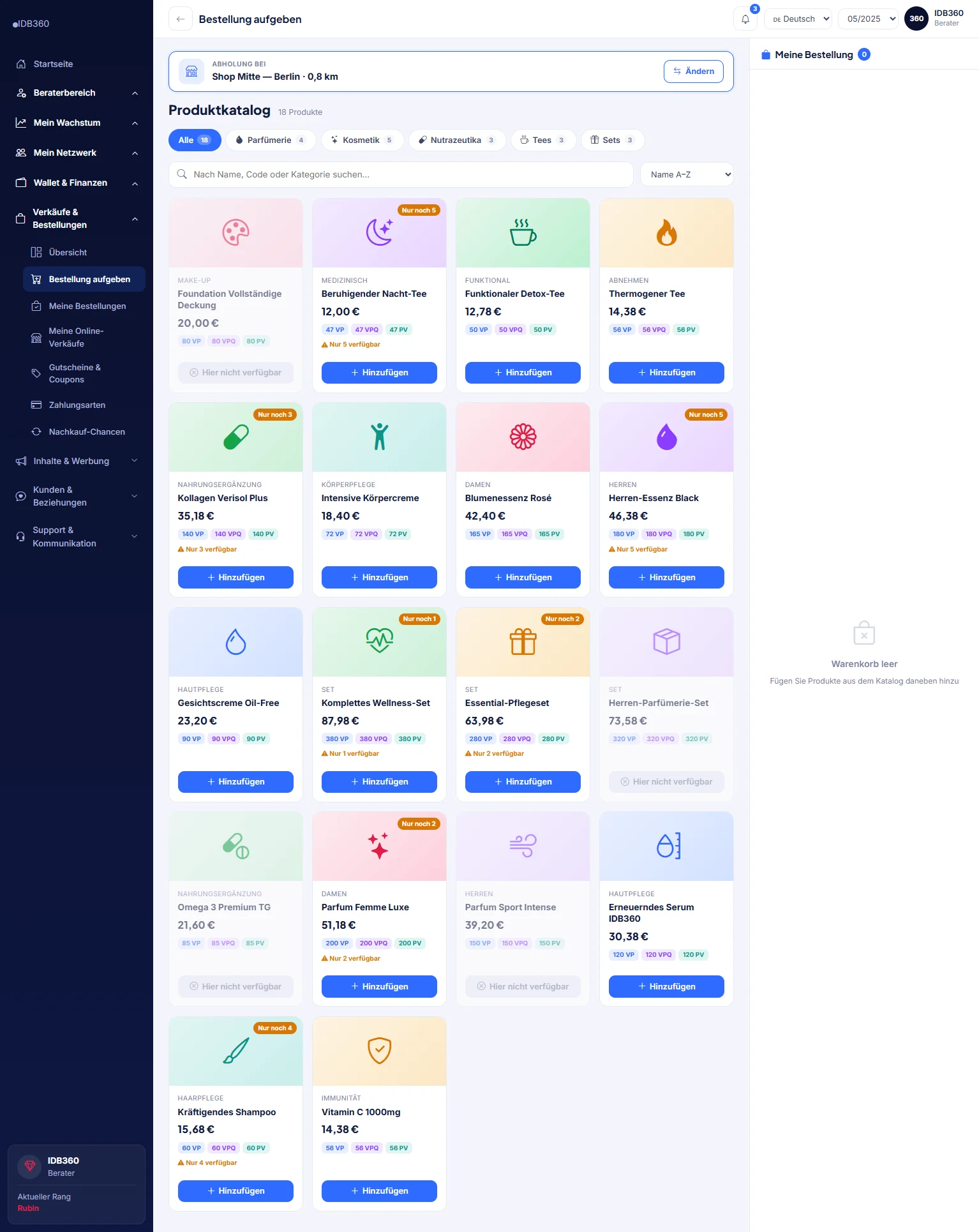 Shop und Bestellungen des Beraters in IDBCONNECT