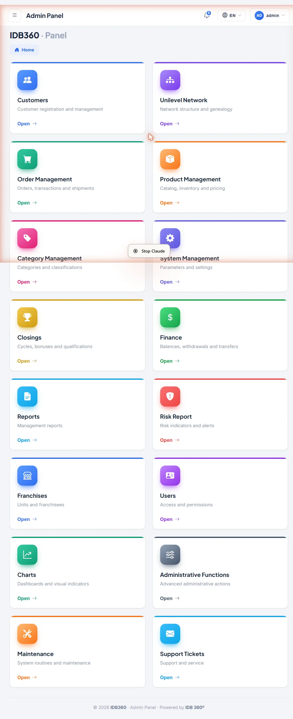 Admin Panel in IDBCONNECT