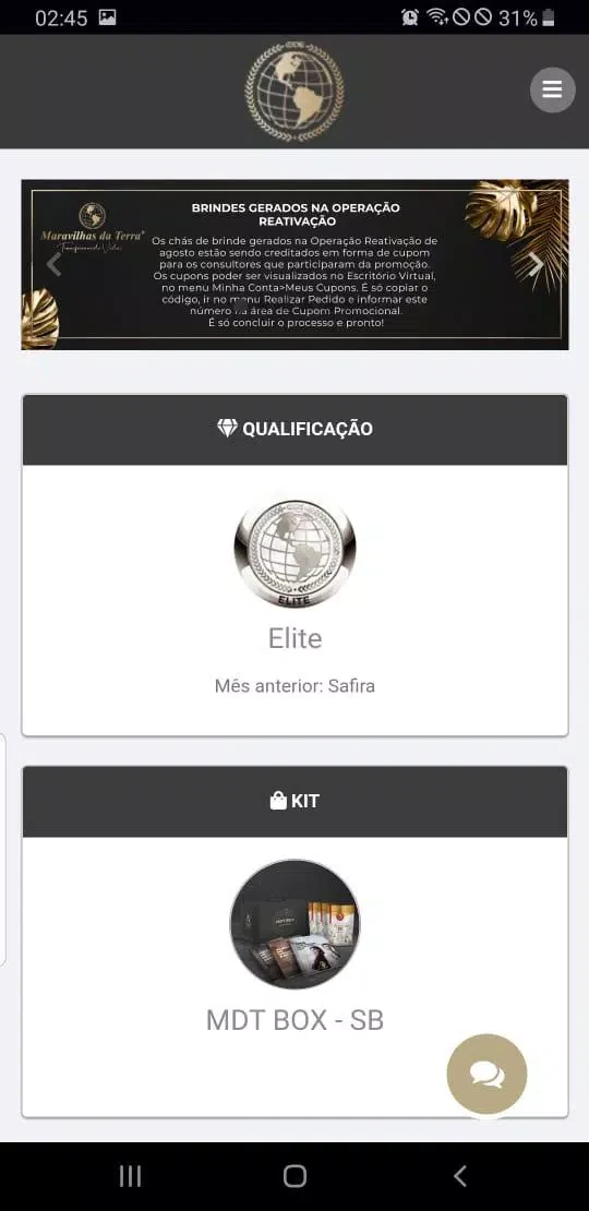 Tela real do Escritório Virtual da Maravilhas da Terra com qualificação, kit e comunicados da operação