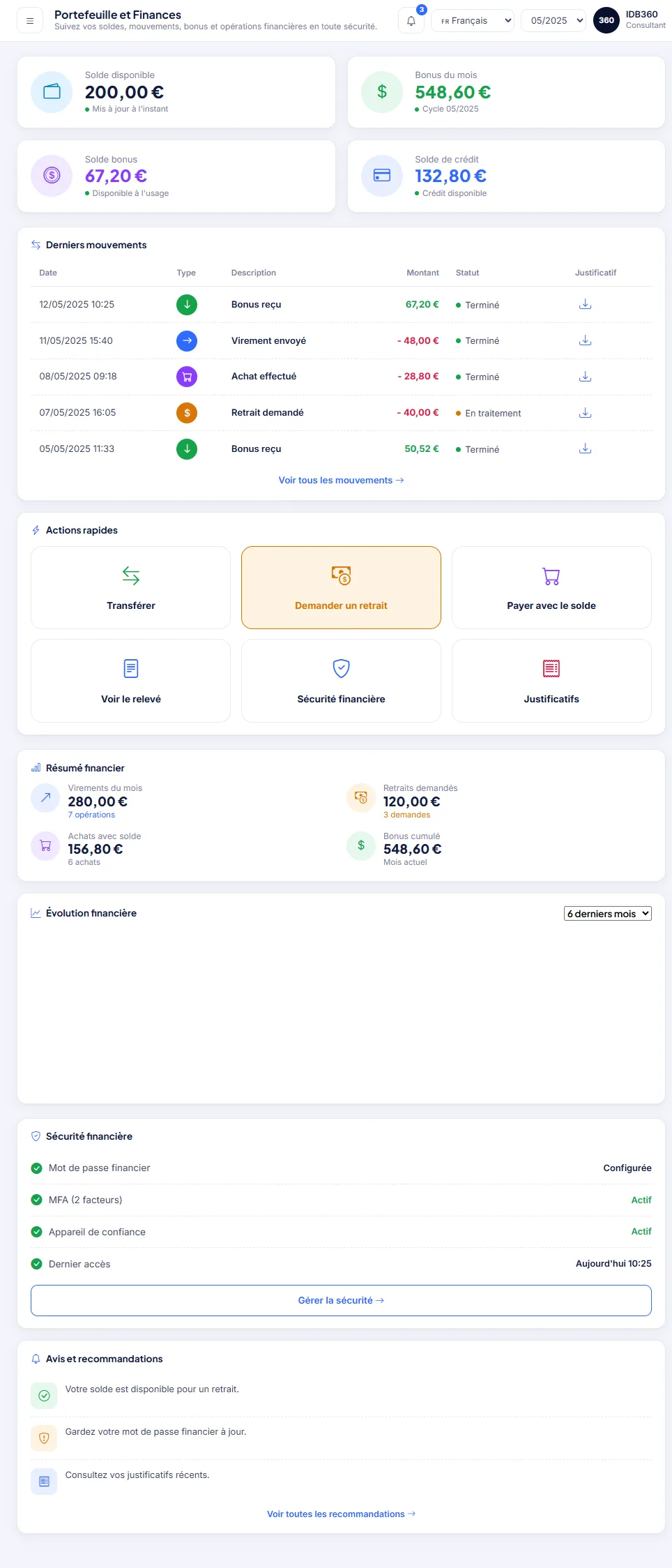 Portefeuille et finances d'IDBCONNECT