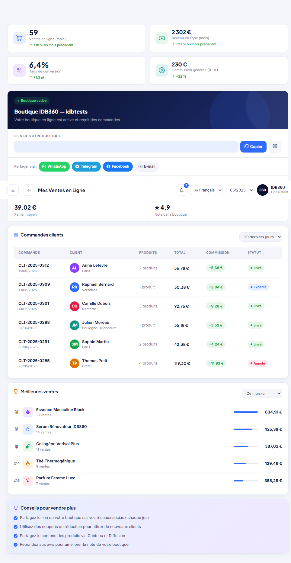 Ventes en ligne sur IDBCONNECT