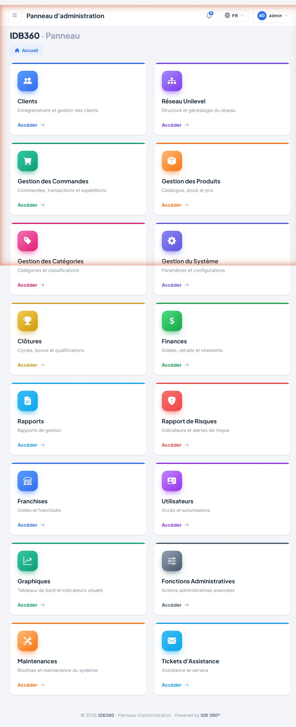 Panneau d'Administration dans IDBCONNECT